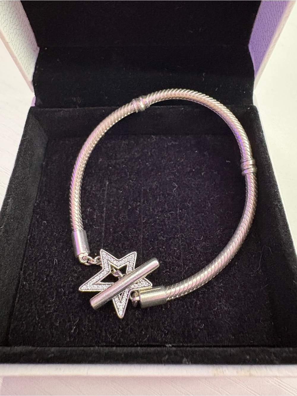 pandora moments asymmetric star t-bar snake chain bracelet
